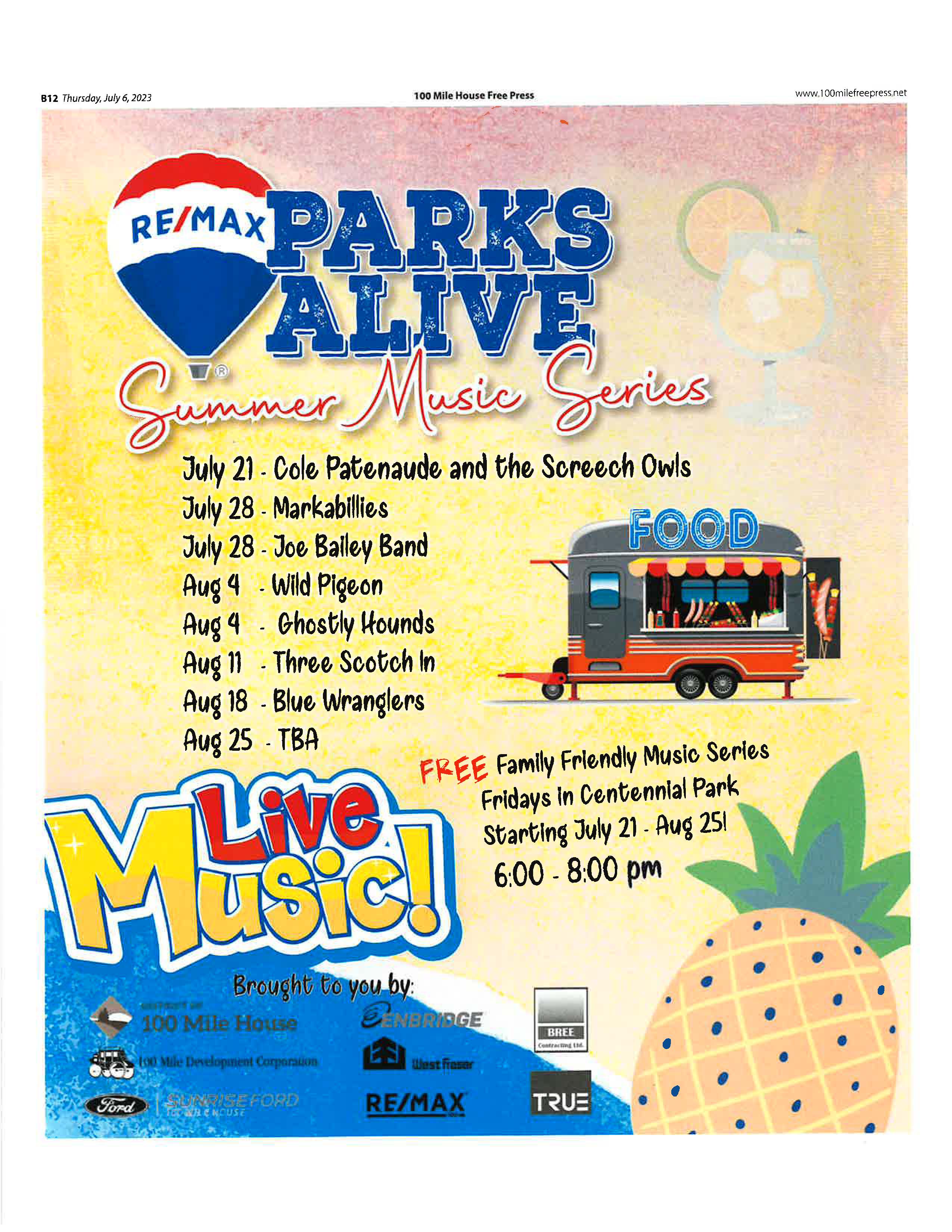 PARKS ALIVE SUMMER MUSIC SERIES 2023 District of 100 Mile House